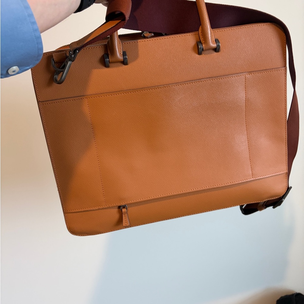 Men's Tan Leather Briefcase with Detachable Strap - Picture 2 of 8